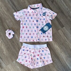 Life Is Good Pink Popsicle-Print Short Pajama Set with Scrunchie Size 3T